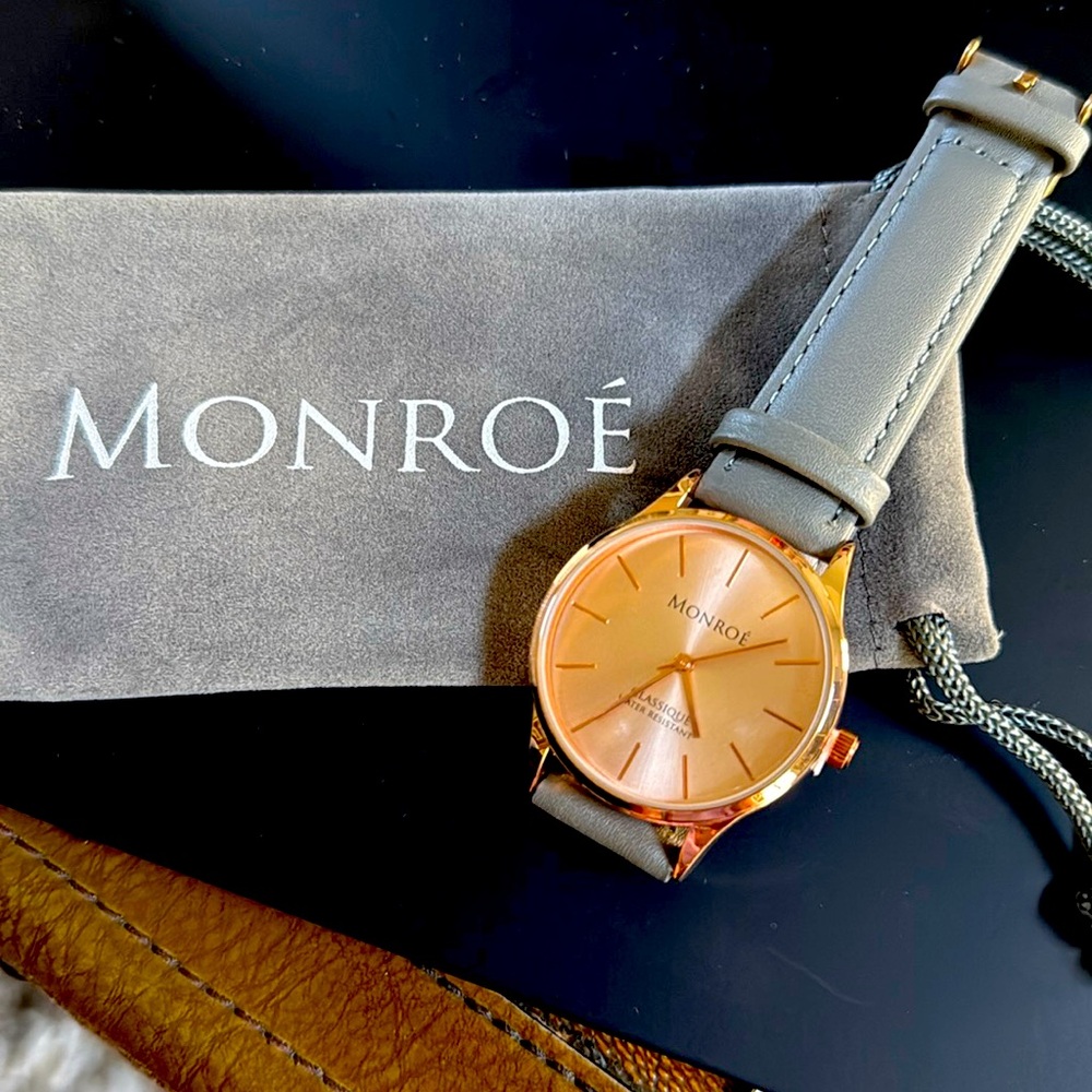 💰SALE NEW - Monroe Solerose Charcoal Leather Watch